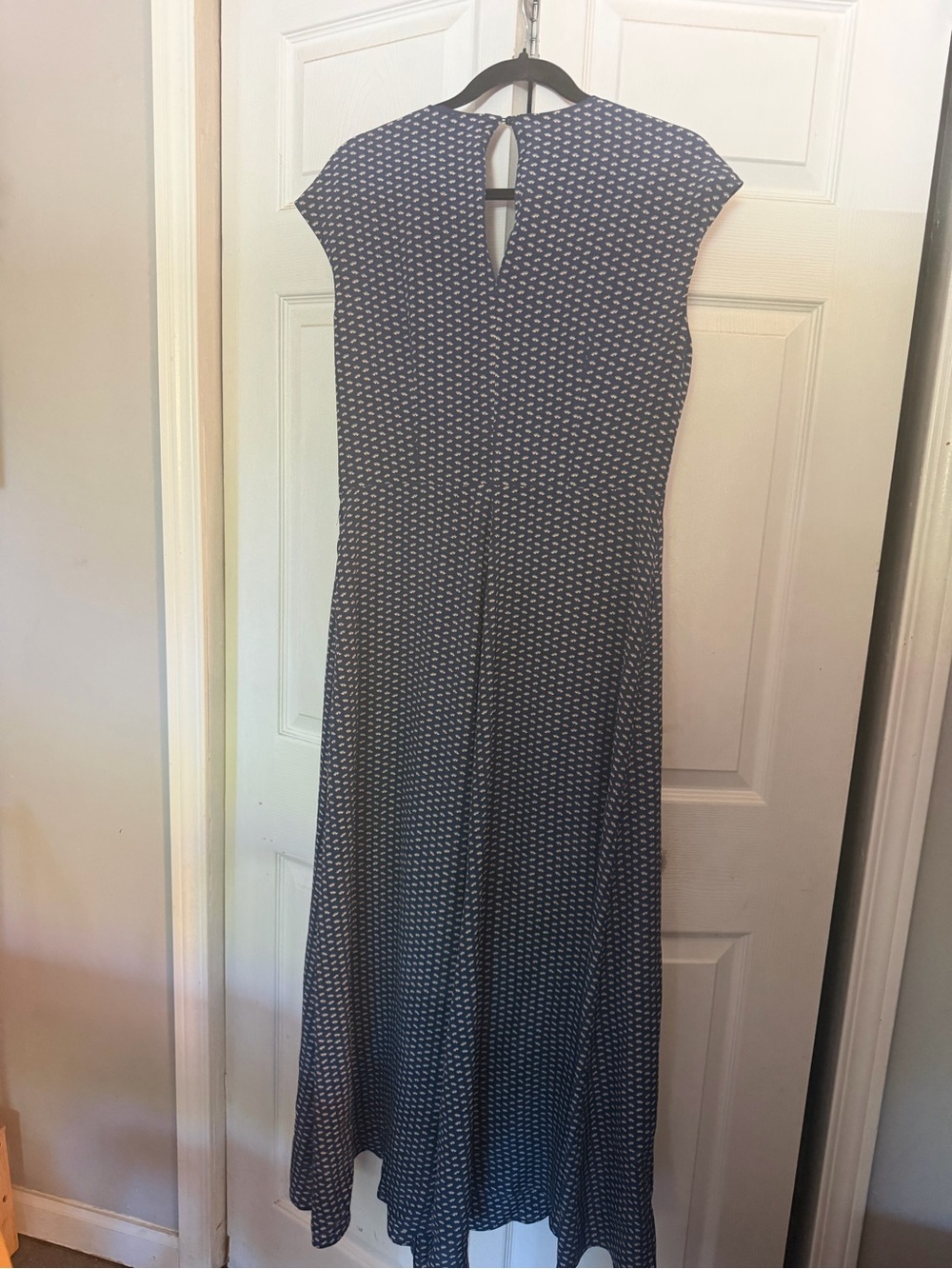 MaxMara Navy Patterned V-Neck Cap-Sleeve Maxi Dress - Picture 3 of 4